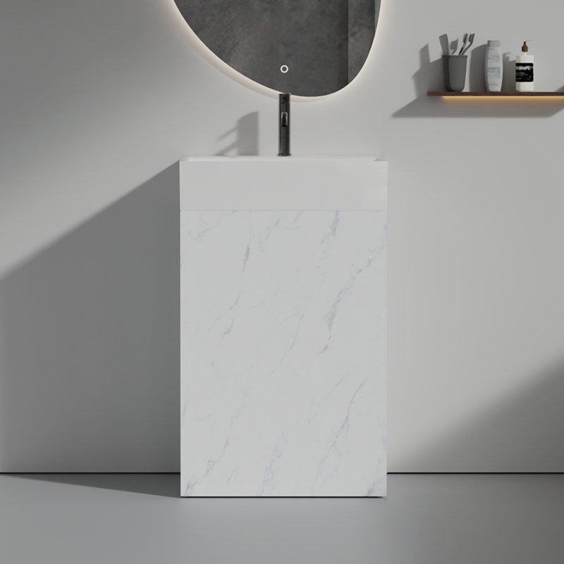 Meuble-lavabo sur pied 20 po avec lavabo en céramique, armoire de salle de bain autoportante, KD, Blanc / Blanc