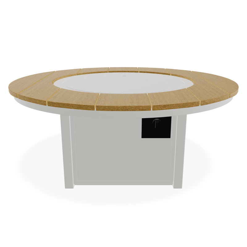 54" Round Rustic Polymer Fire Table with Propane Shelf, Snow/Teak