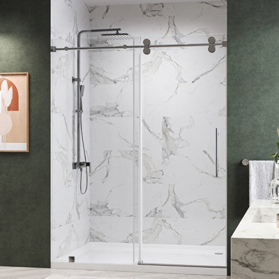 KW04 50 - 54 po X P 76 po H Porte de douche coulissante simple sans cadre avec Verre transparent