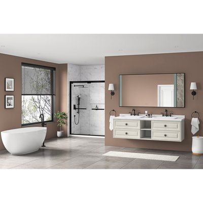 Miroir à DEL 72 po x 36 po pour meuble-lavabo, fixation murale, brouillard, grande mémoire réglable, meuble-lavabo en aluminium noir mat avec dossier, cadre