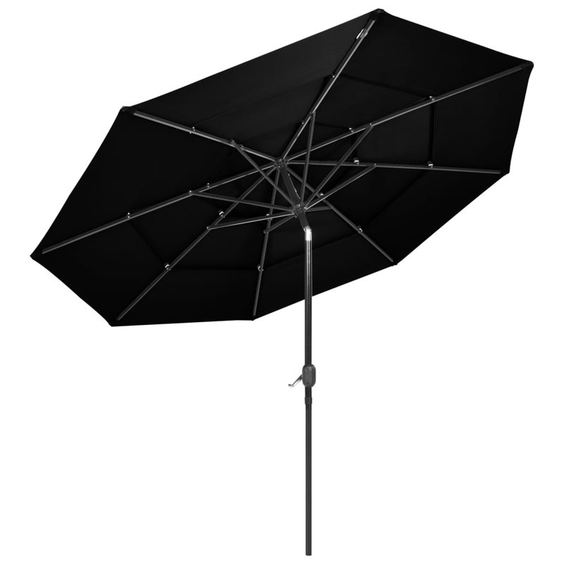  Parasol rond en aluminium thermolaqué inclinable, H 95,7 po x l 118,1 po x P 118,1 po, Noir