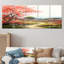 «Blossoming Red Autumn Tree Countryside Road», art mural campagne 5 pièces-701688421