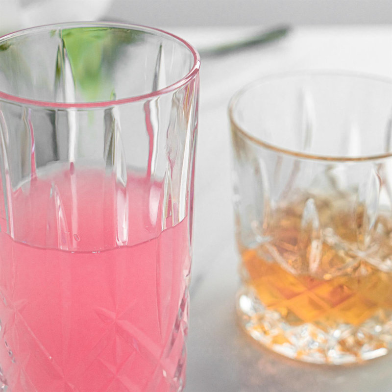 RCR Crystal - Orchestra Cut Glass Whiskey Tumblers and Highball Cocktail Glasses - 340ml, 396ml