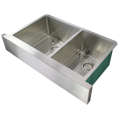 Diamond 35.88'' L Farmhouse / Apron Double Bowl Stainless Steel Kitchen Sink