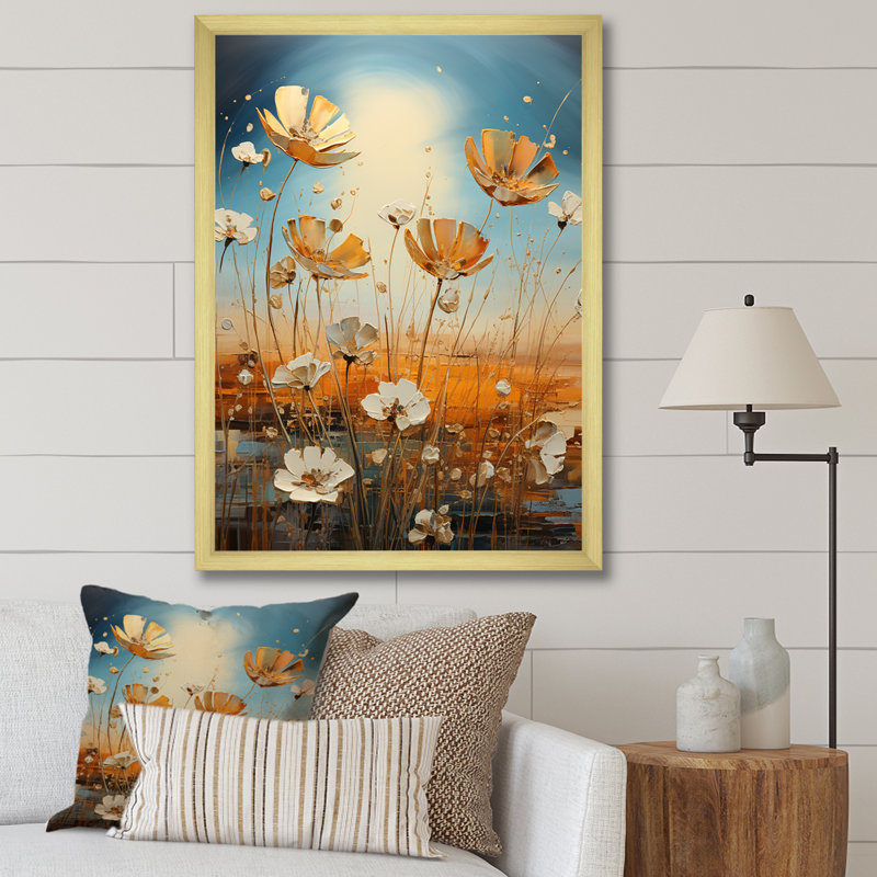 Serene Sunner Flowers Field I - impression, Cadre doré simple, H 40 po x l 30 po x P 1,5 po