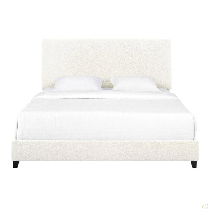 Grand lit plateforme tapissier Boucle, White, Queen