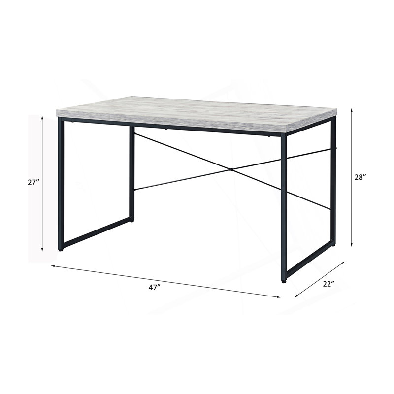 Bureau d'écriture avec plateau en faux béton, Blanc antique / noir