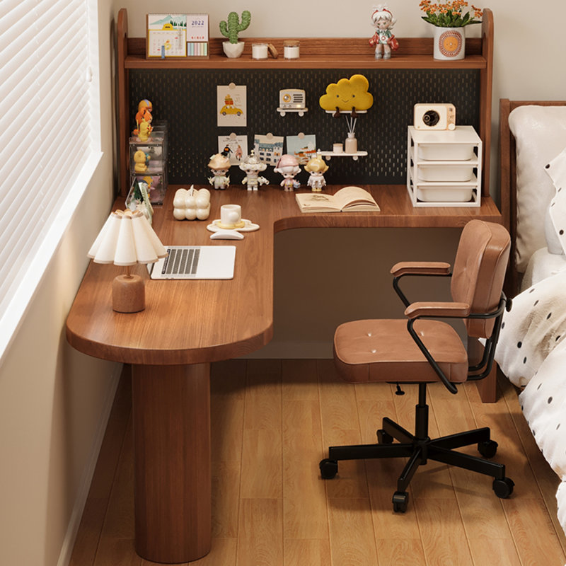Nut-brown L-Shaped Solid Wood writing desk, 61.02” H x 70.87” W x 47.24” D
