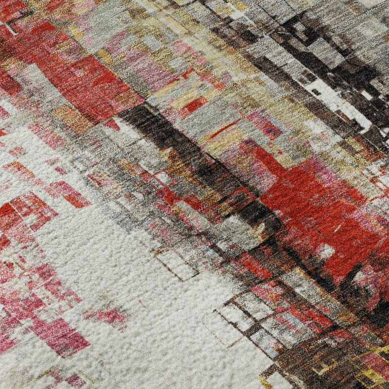 Premium Machine Washable Mayfield AMF2254 Abstract Rug, Silver, 9' x 12'