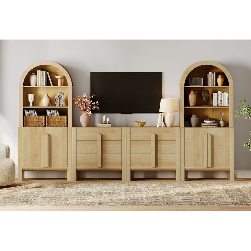 126“ Mid-Century Modern TV Stand Up to 70”,  Dresser With 6 Drawers, Wooden TV Console With Storage For Living Room,Bedroom