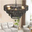Lustre suspendu rustique en corde de chanvre noir de 20 po à 4 niveaux avec 6 douilles E12, plafonnier Boho fabriqué à la main pour la salle à manger, la cuisine ou le vestibule (ampoule non incluse)