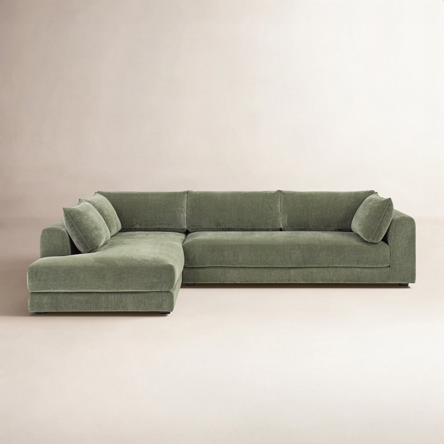 Marcel Upholstered Chaise Sectional, Sagano Green Fabric, Left Hand Facing