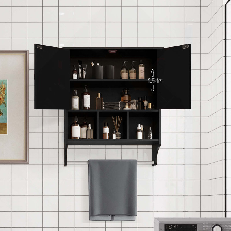 Space Saving Wall Medicine Cabinet With 2 Doors And Adjustable Towel Rack Shelves For Toilet, Bathroom, Living Room, Kitchen