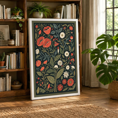 Poppy Garden Pattern Botanical - Wrapped Canvas