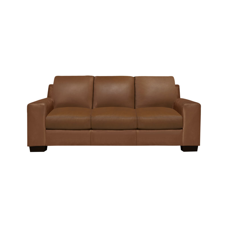 Canapé en cuir véritable 86 po Davontai, Cuir véritable brun moyen