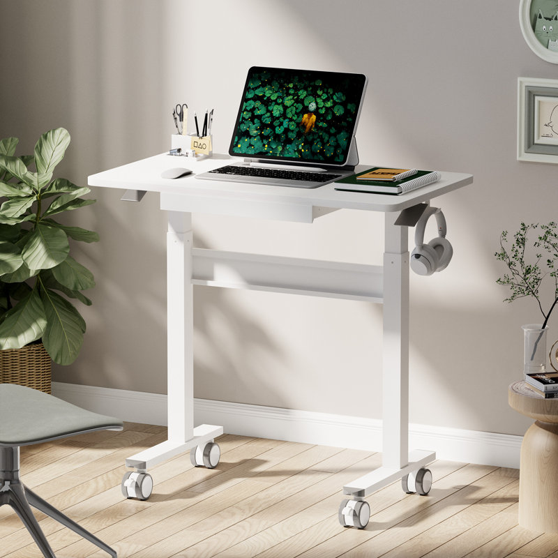 Standing Desk for Walking Pad, Wireless Moveable Height-Adjustable Desk with Drawer, Mobile Stand Up Table, Wheels Lockable, No Power Needed, for Home Office, Computer Workstation