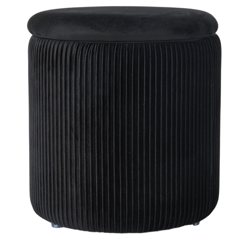 37.5cm Wide Velvet Cylinder Striped Standard Ottoman, Black