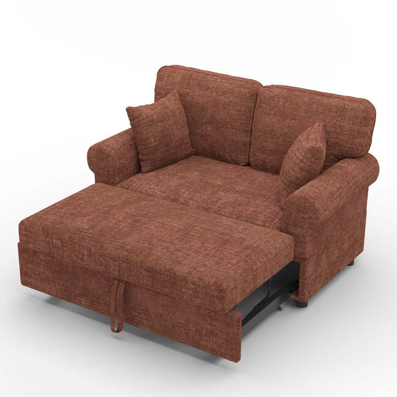 Canapé-lit en chenille avec coussin amovible, Brun