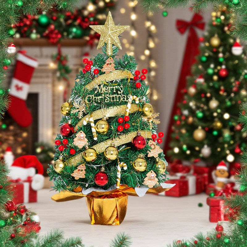 Arbre de Noël de table de 55 cm pour décoration de Noël, mini arbre de Noël artificiel avec décorations pour bureau, bureau, chambre à coucher ou fête