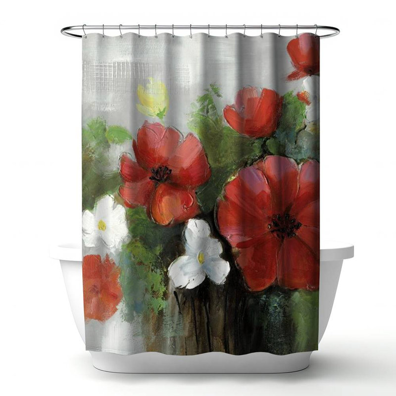 Floral – Polyester Shower Curtain, Dye Sublimation Print, 71" W × 74" L
