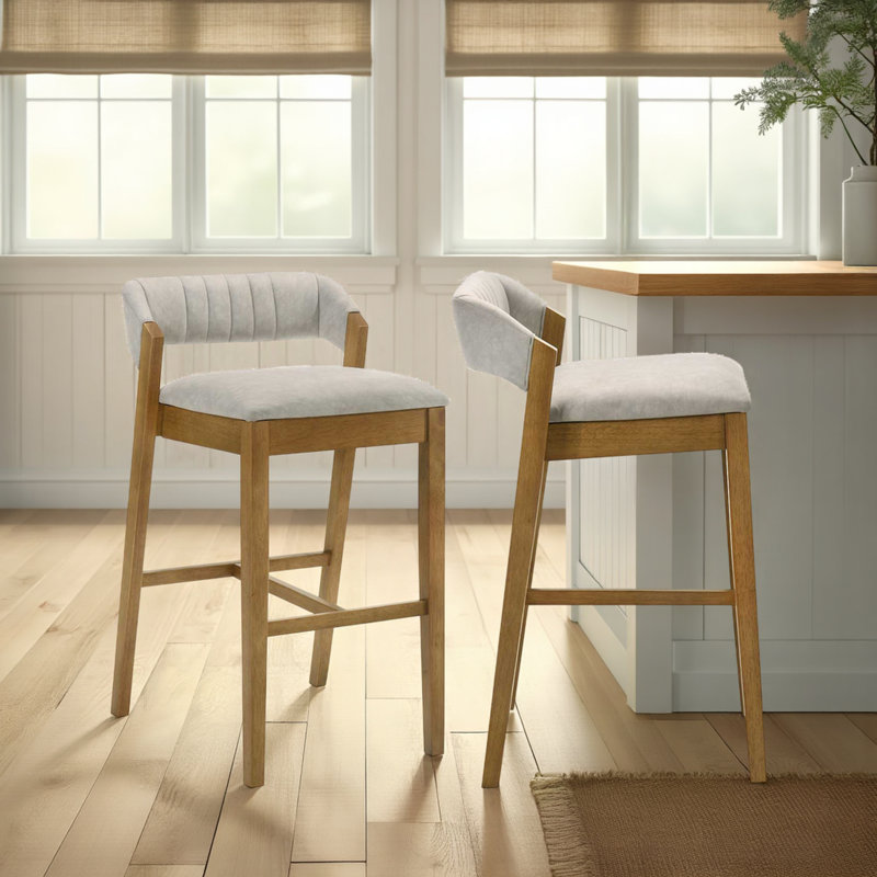 Frison Counter Height Or Bar Height Rubberwood Barstool With Fabric Seat - Set Of 2, Beige, Bar Stool (30.5” Seat Height)