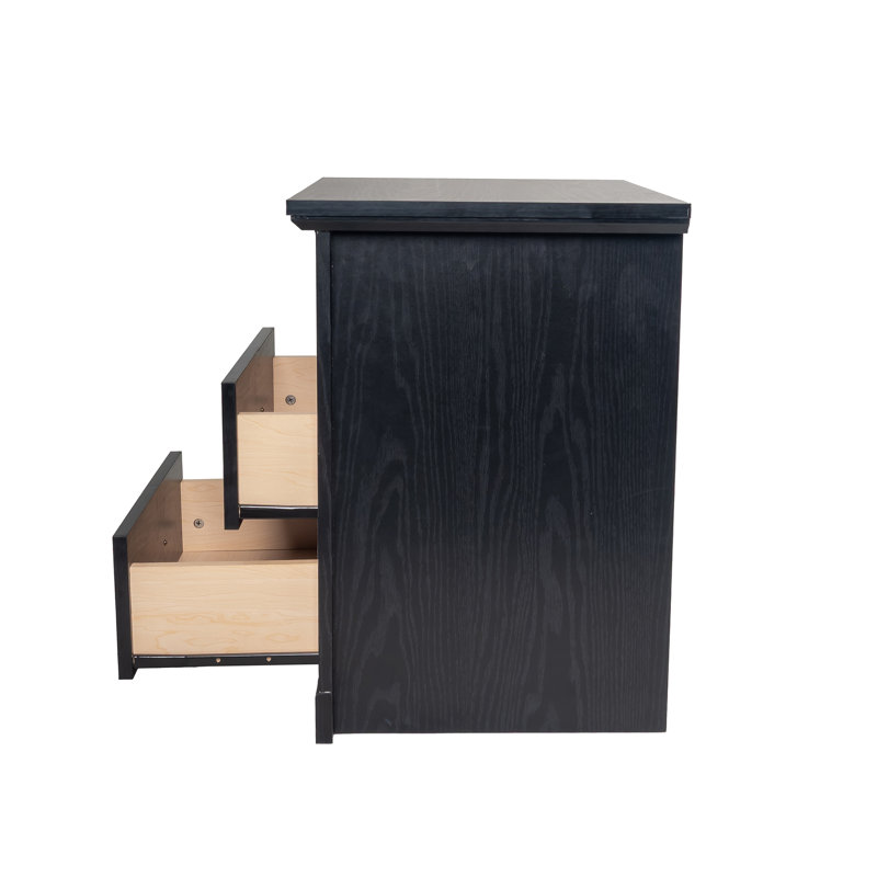 Table de chevet rustique de 22 po avec 2 tiroirs et tablette ouverte, poignées en métal, options multicolores, Noir