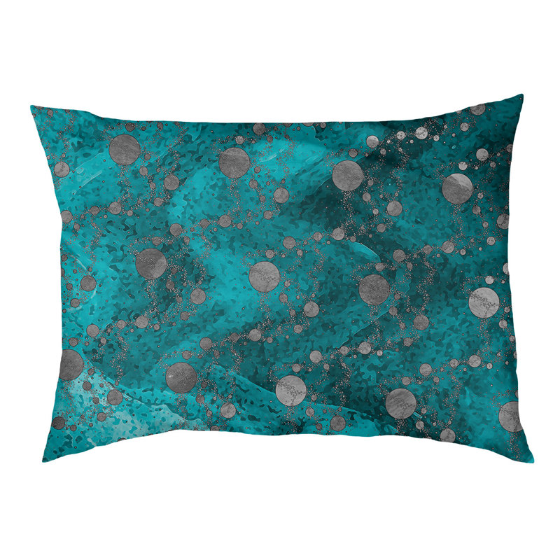 Coussin d'extérieur pour chien Byrge Planets Stars, Moyen (L 29,5 po x P19,5 po x H 9,5 po), Bleu sarcelle/Gris