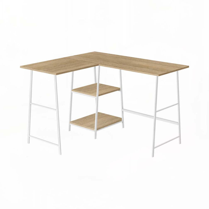 Bureau d'ordinateur en L Home Office, Naturel / Blanc