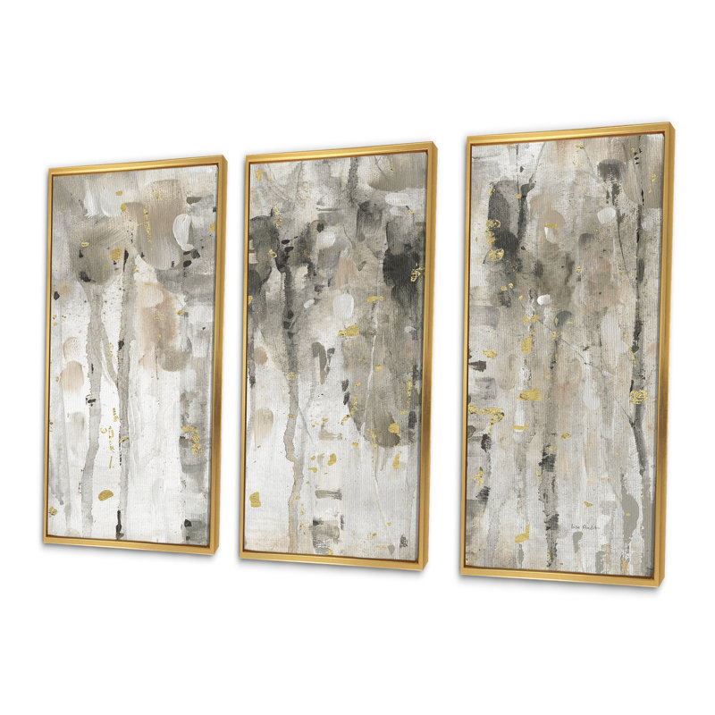 The Modern Gray Forest IV - Farmhouse, ensemble d'art mural sur toile encadrée, 3 pièces, 32" H x 48" W x 1" D, Cadre doré