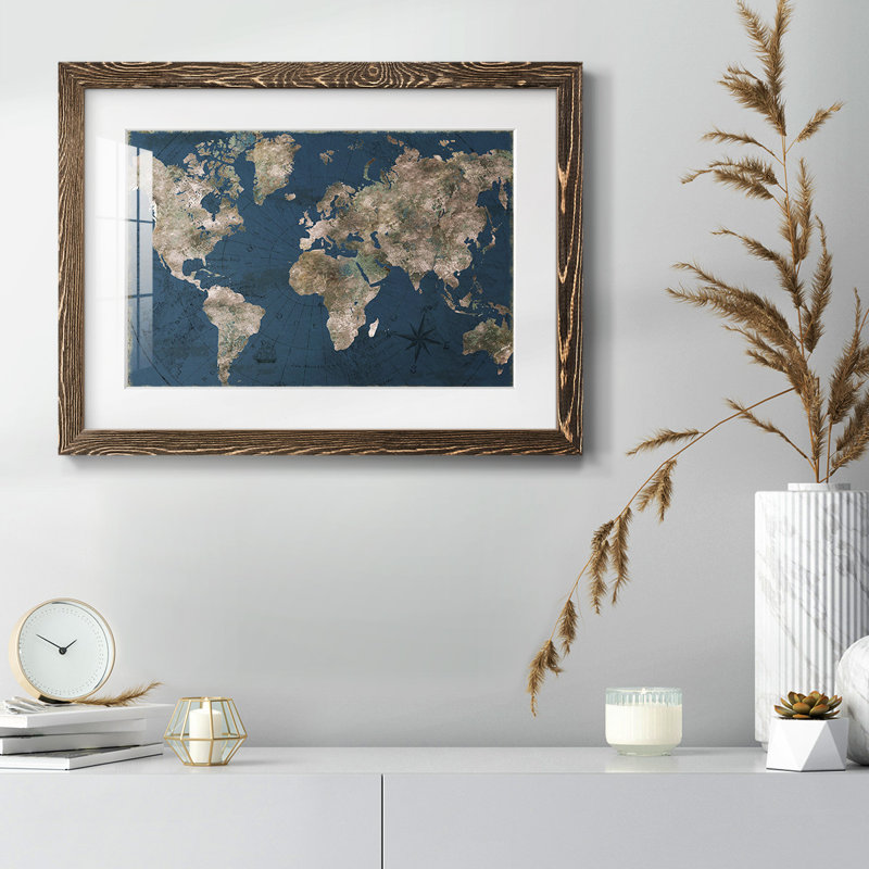 Marine atlas - Reproduction encadrée rustique avec tableau mat, Noyer