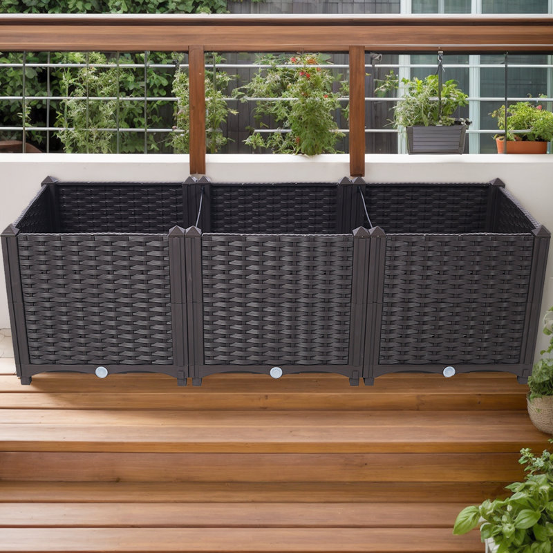 Weather-Resistant Raised Planter Boxes - Extra Deep Self-Watering Bed For Patio & Terrace Gardens