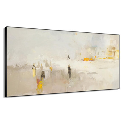 Grand minimaliste neutre abstrait jaune et beige salon grand art mural encadré décor à la maison (assemblage de cadre requis)
