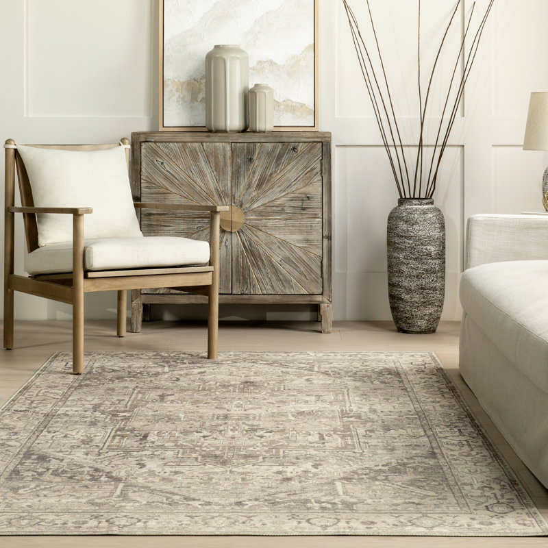 Brielle SpinClean Machine Washable Vintage Medallion Area Rug, Square 6'