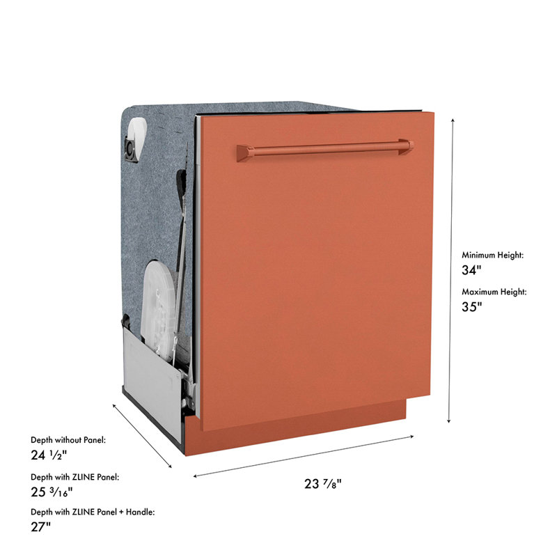 ZLINE 24 in. Monument 3rd Rack Dishwasher with Auto Door Open Drying, 44dBa, Copper Panel, Copper