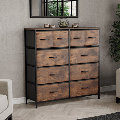 Chorley 10 Drawer Fabric Drawer Chest, Rustic Brown, UKFR Certified
