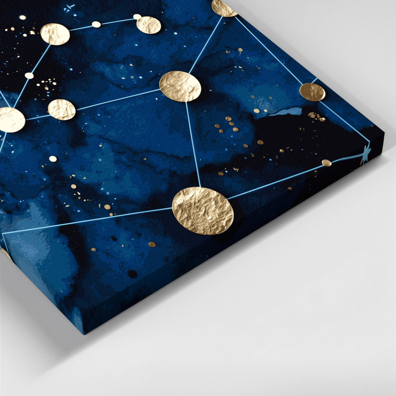 «Sci Fi Minimal constellation pois», art mural sur toile bleue