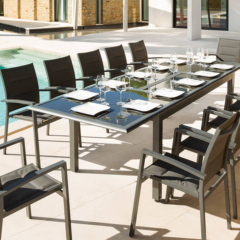 Telemanus Stacking Patio Dining Armchair with Cushion, Black, Black
