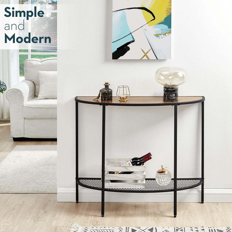 Glass Half Moon Console Table 2 Tier Narrow Entryway Table With Gold Metal Frames, Modern Couch Table Small Entry Way Tables, Easy Assembly, Clear Glass Gold Frames