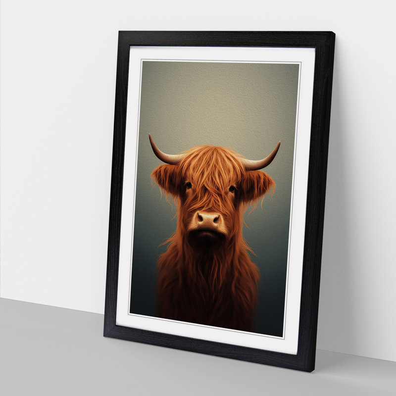 Highland Cow Minimalism 1 Piece Single Picture Frame Wall Art, 64cm H x 46cm W x 2cm D, Black