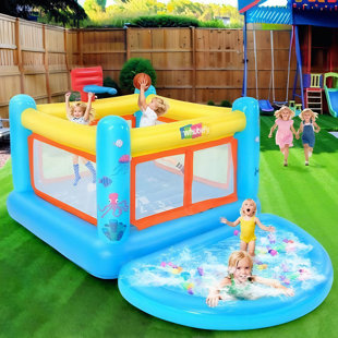 Inflatable Bounce House For Kids, Jumping House With Removable Pool/Ball Pit, Basketball Hoop, Game Map