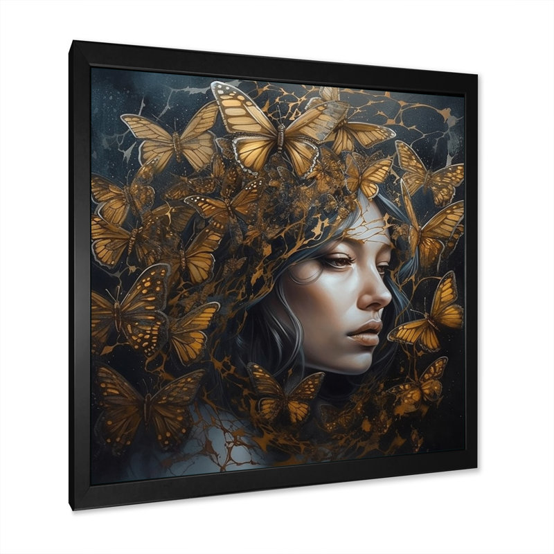 «Femelle Golden Butterflies II», impression sur toile, Cadre photo noir, H 16 po x l 16 po x P 1 po