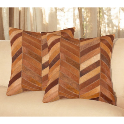 Set of Two 18" Chevron Cowhide Throw Pillows