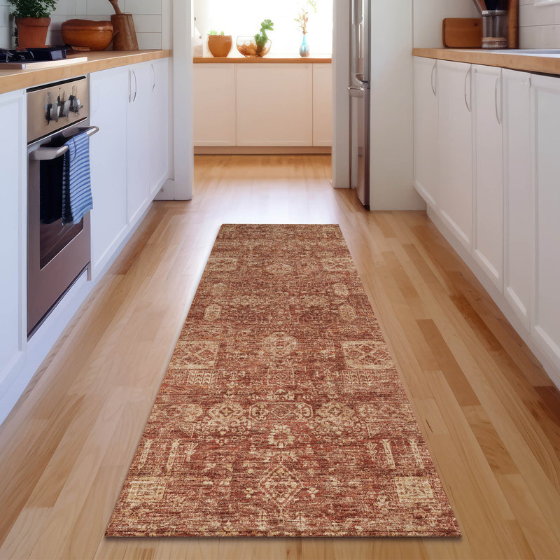 Tapis paprika Cerrito lavable à la machine de qualité supérieure, Tapis de couloir 2 pi 3 po x 7 pi 6 po