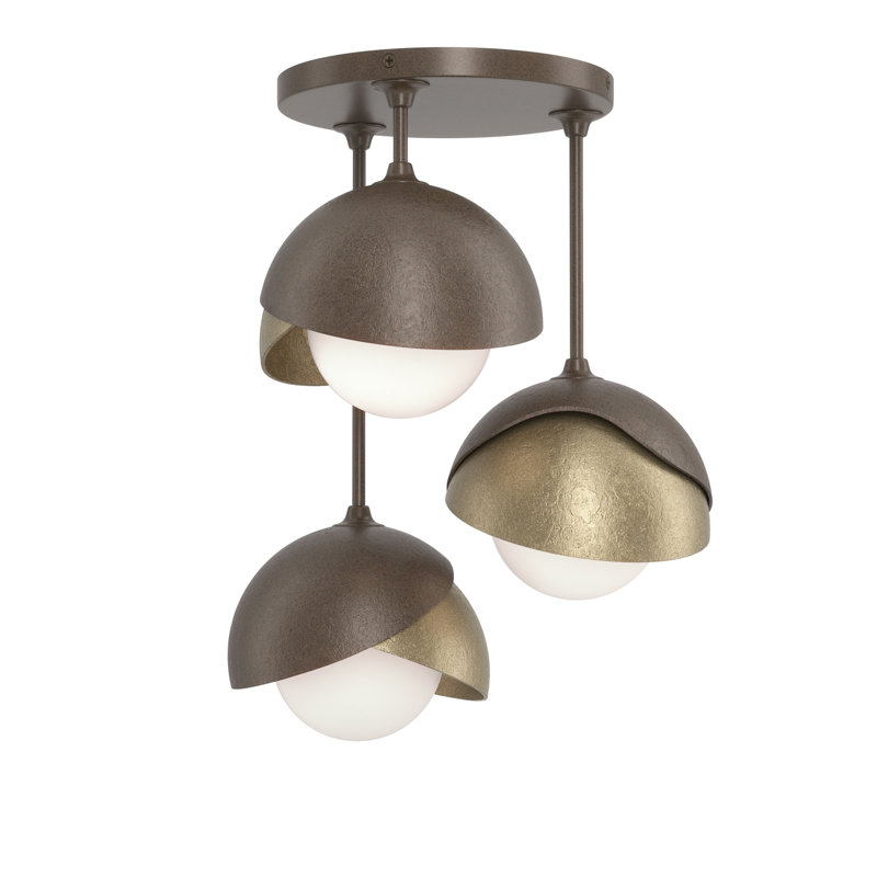 Brooklyn 3 - Light Double Shade Semi Flush Mount, Bronze, Soft Gold