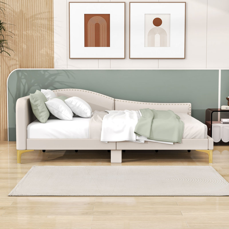 Lit de jour avec accoudoirs Kimarie, Beige, Double