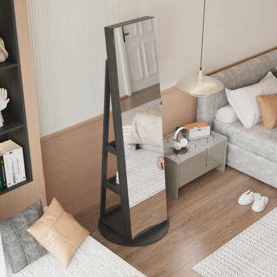 Armoire à bijoux pivotante à 360 ° avec miroir pleine longueur, organisateur d'armoire à bijoux sur pied pivotant à 360 °, armoire de rangement verrouillable, miroir intérieur éclairé, noir