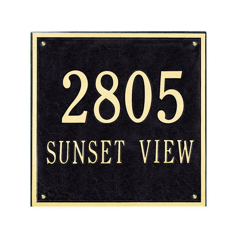 2-Line Wall Address Plaque, Yes, Black and Gold