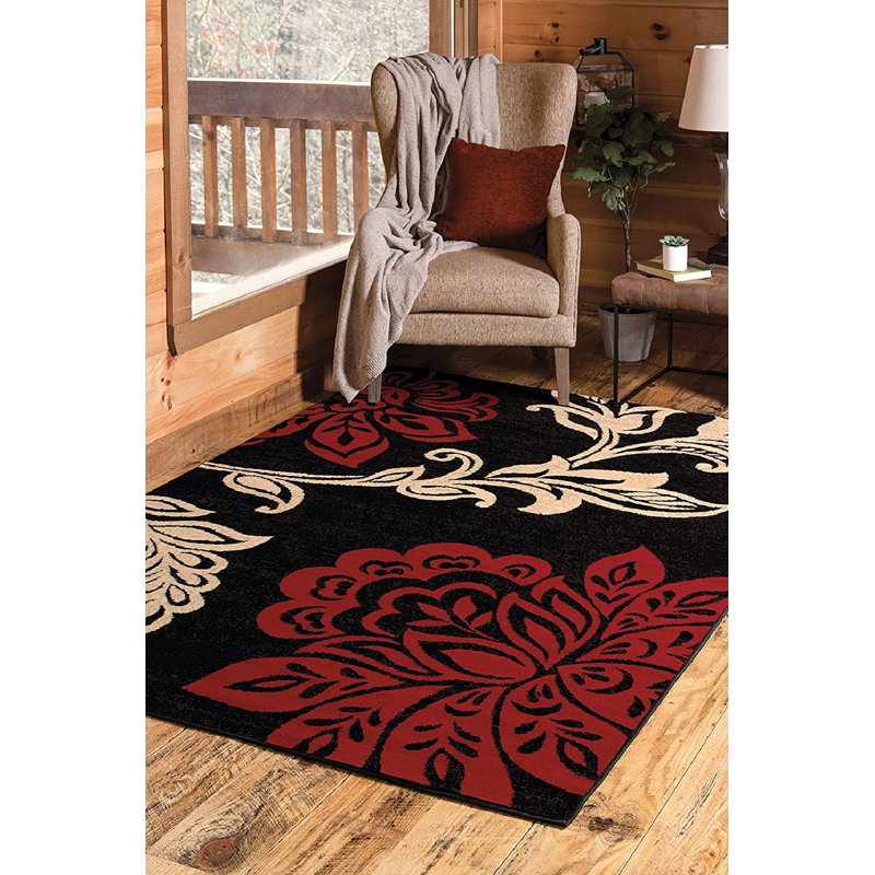 Tapis rouge / beige Plattsmouth, Rectangle 1 pi 11 po x 3 pi 3 po