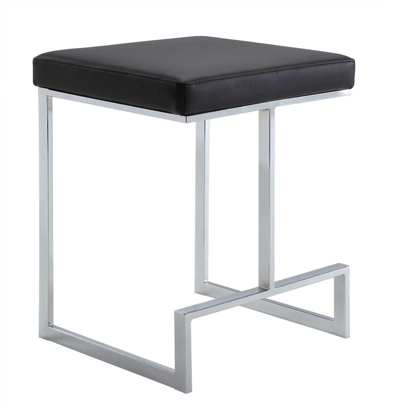 Upholstered Counter Stool with Metal Frame, Black