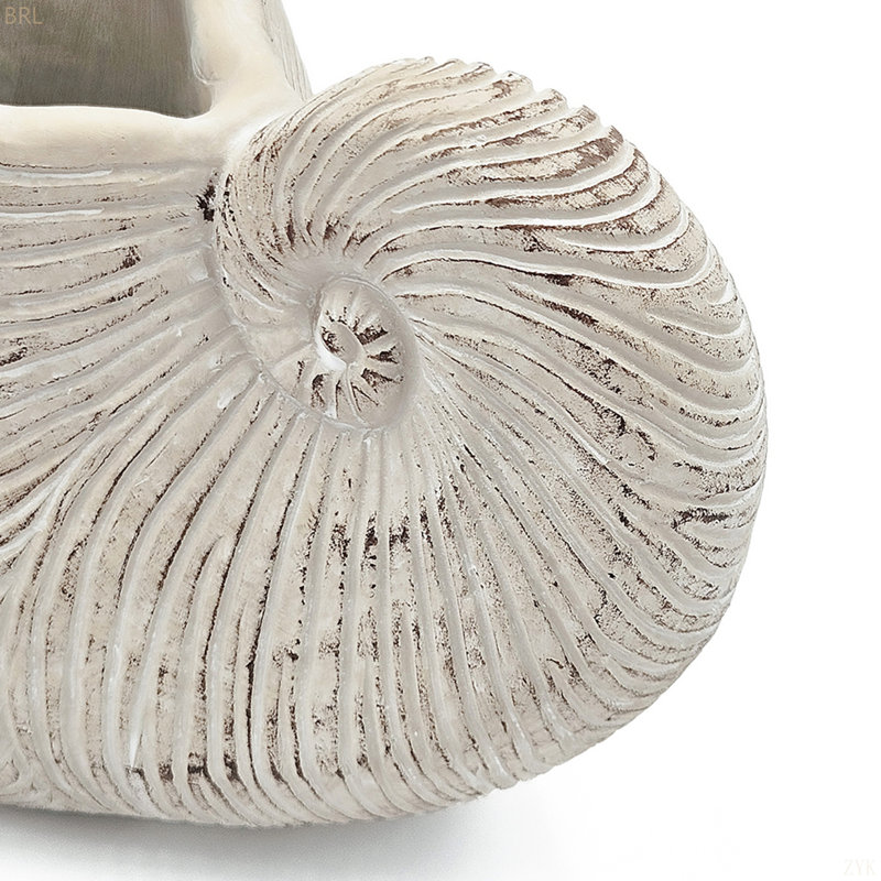 Sand And Cement Nautilus Shell Planter With Textured Beige Finish, 7.7'' H x 11.5'' W x 6.7'' D